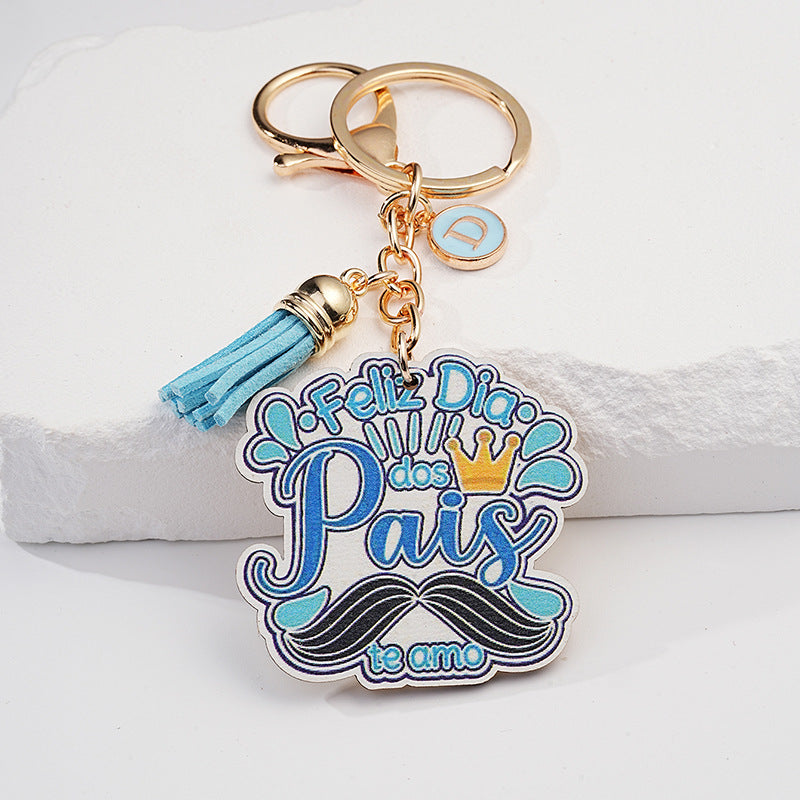 Wholesale Cartoon English Father's Day Wooden Keychain